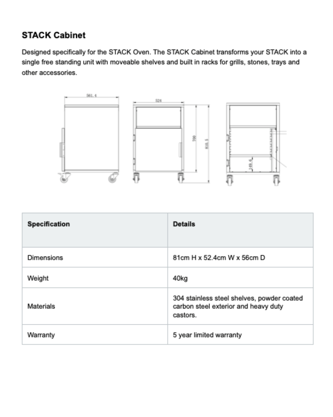STACK OVEN CABINET